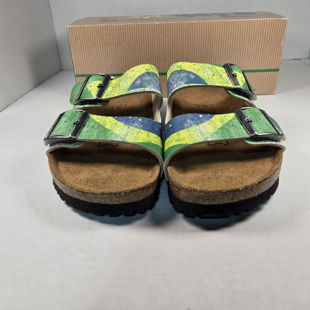 Birkenstock Birki's Santiago Brazil Flag Sandals EU38 Narrow US W7 M5 - Picture 3 of 8